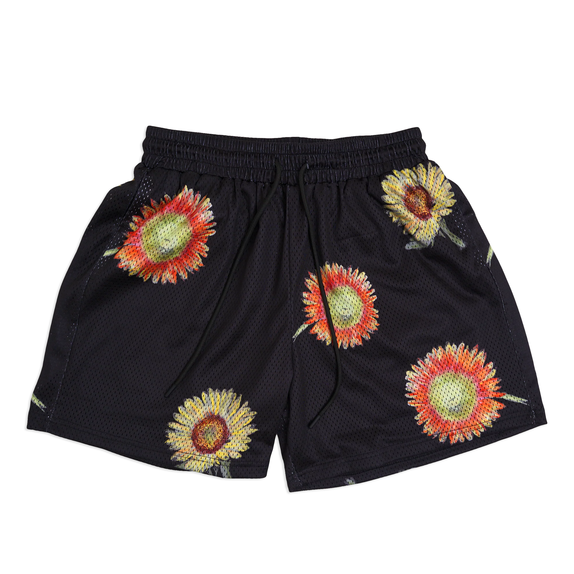 DV Fest Shorts - Flowers Black Mesh Shorts